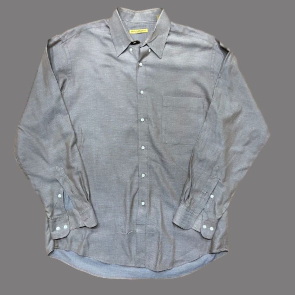 Donna Karen Signature Button Front Cotton Gray Dress Shirt Men's Size Large